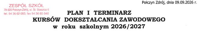 Plan i terminarz kursów dokształcania zawodowego